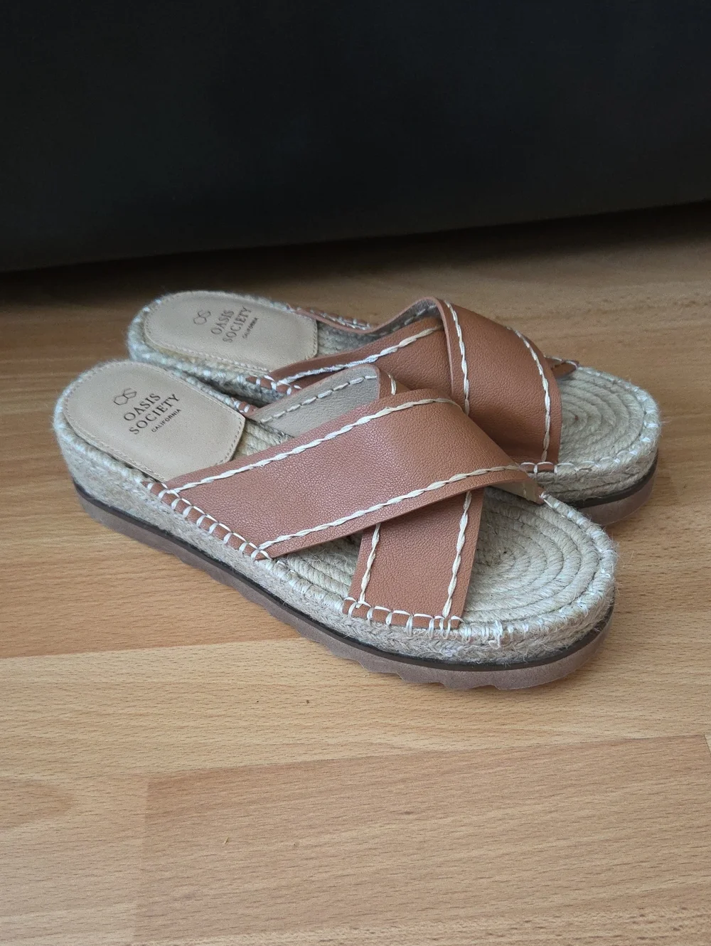 Oasis Society Brown Cross-Strap Espadrille Slide Sandals Size 9 Summer Vacay